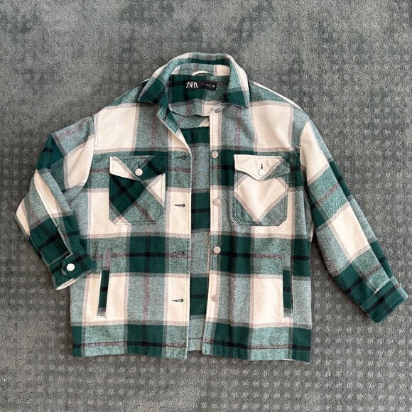 ZARA Green Plaid Cropped Shacket – Size Small - Picture 1 of 4